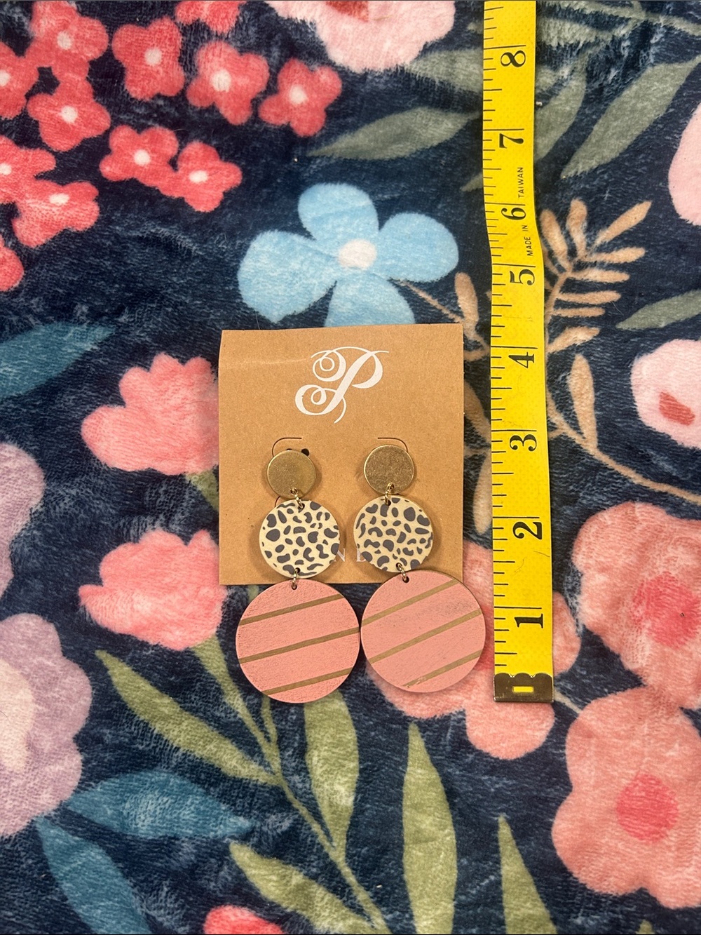 Pink and leopard drop earrings